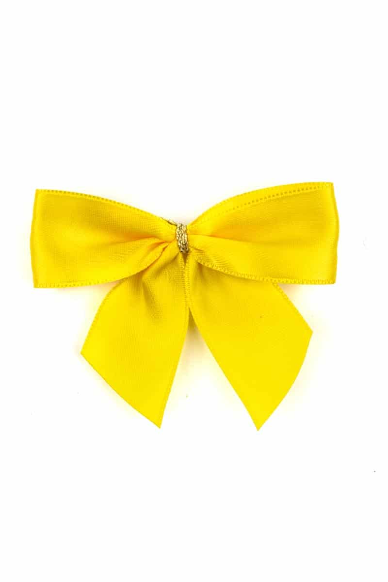 finished bow made of 25 mm satin ribbon, yellow, with clip