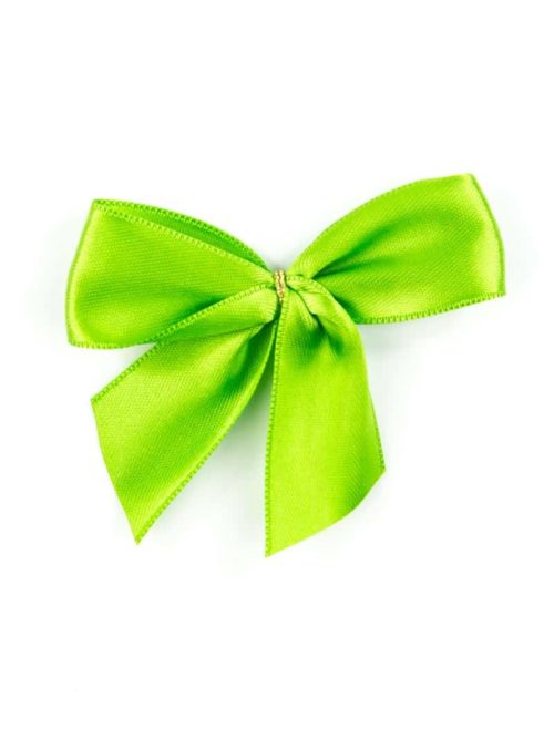 Finished bow made of 25 mm satin ribbon, green, with clip