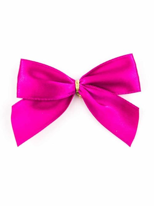 Finished bow made of 25 mm satin ribbon, pink, with clip