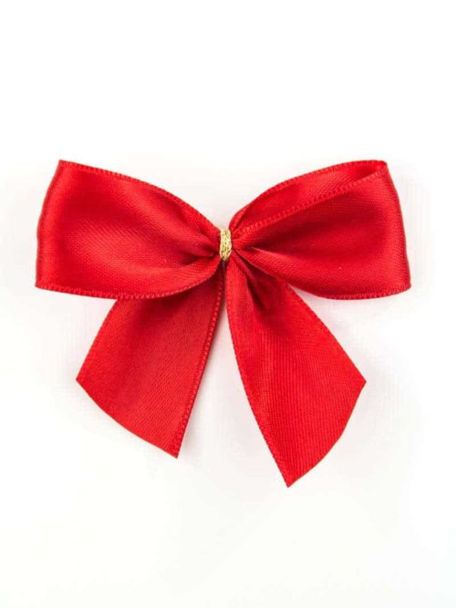 Finished bow made of 25 mm satin ribbon, red, with clip