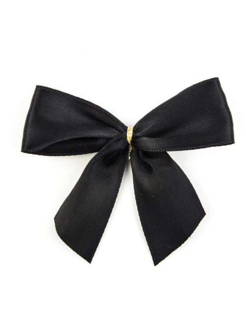 finished bow made of 25 mm satin ribbon, black, with clip