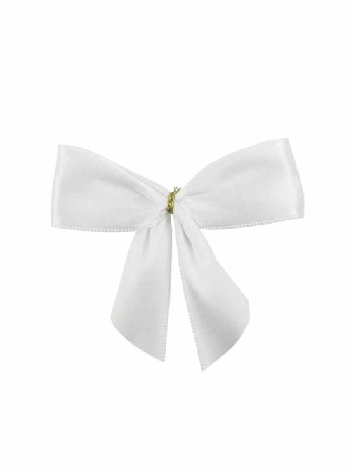 finished bow made of 25 mm satin ribbon, white, with clip