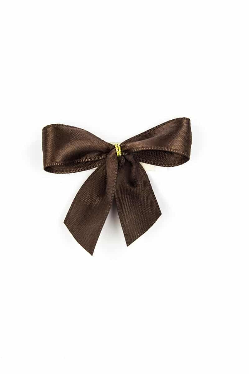15 mm satin ribbon bow, brown, with adhesive dot