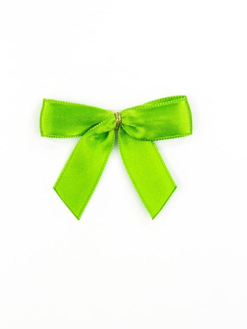 15 mm satin ribbon bow, green, with glue point