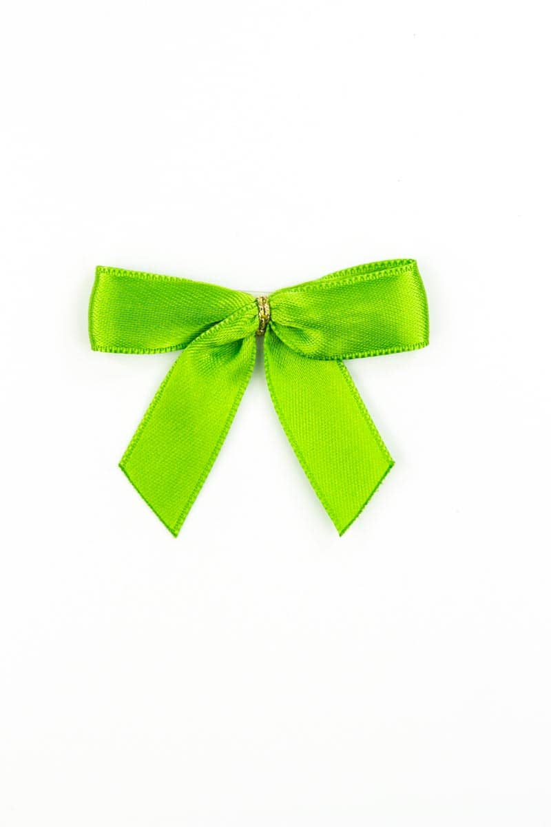 15 mm satin ribbon bow, green, with glue point