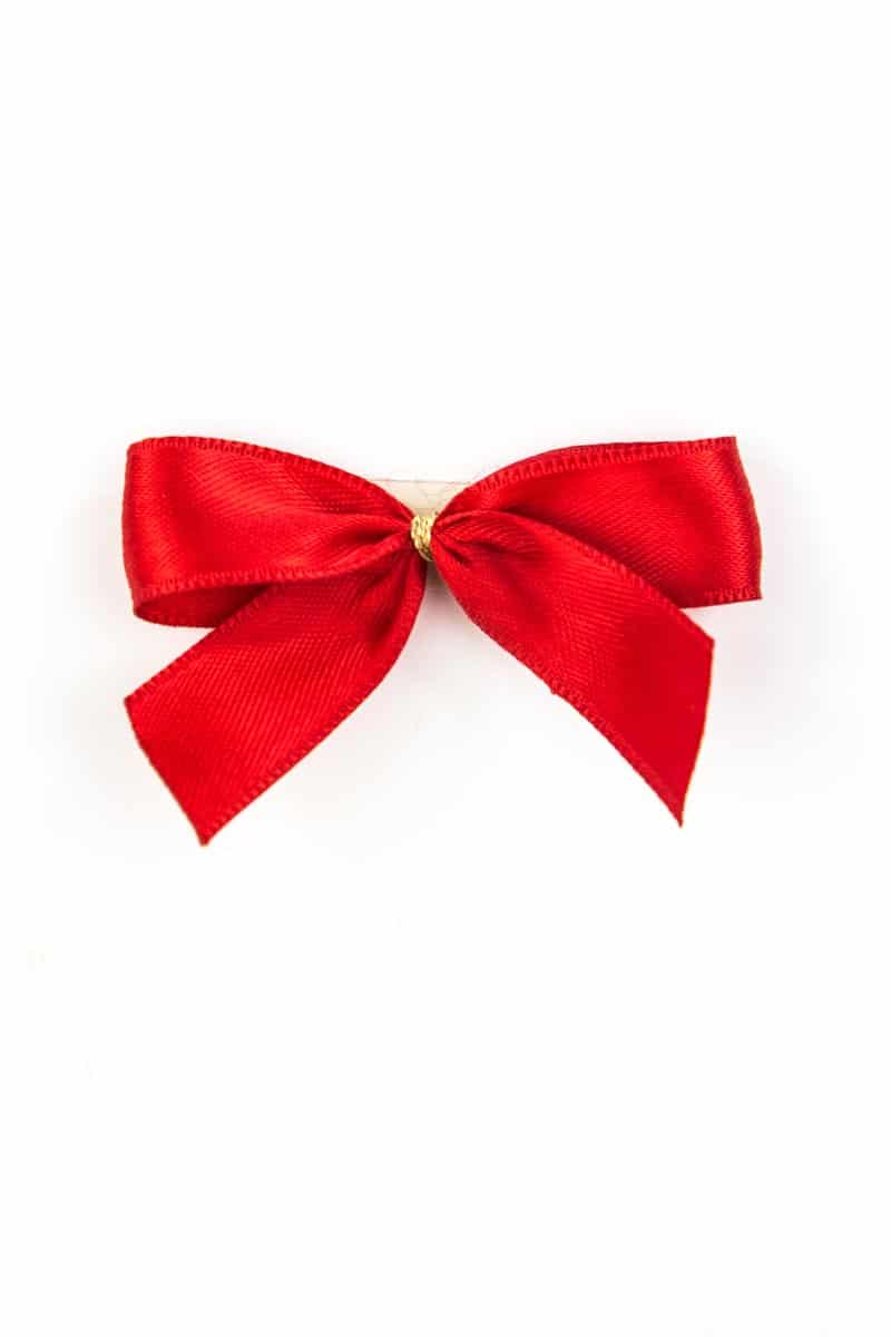 15 mm satin ribbon bow, red, with glue point