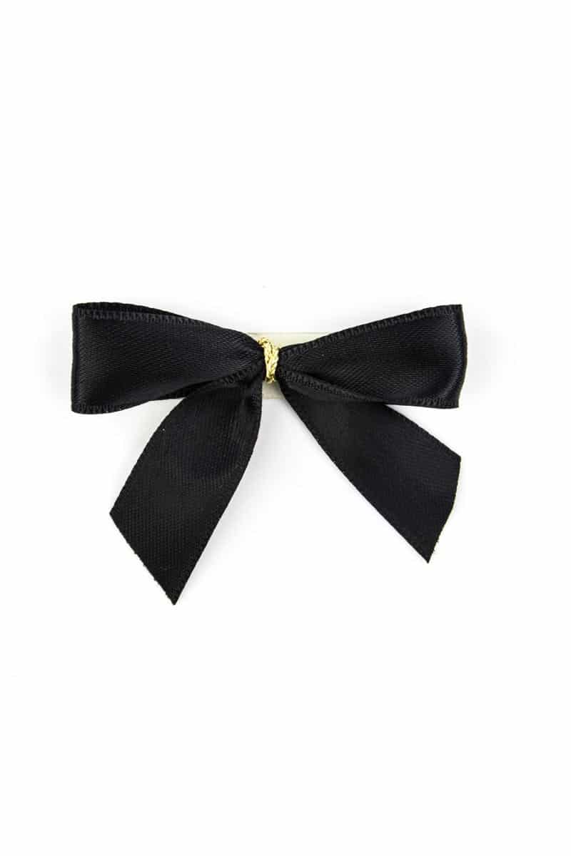 15 mm satin ribbon bow, black, with glue point
