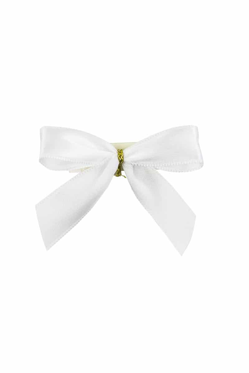 15 mm satin ribbon bow, white, with glue point