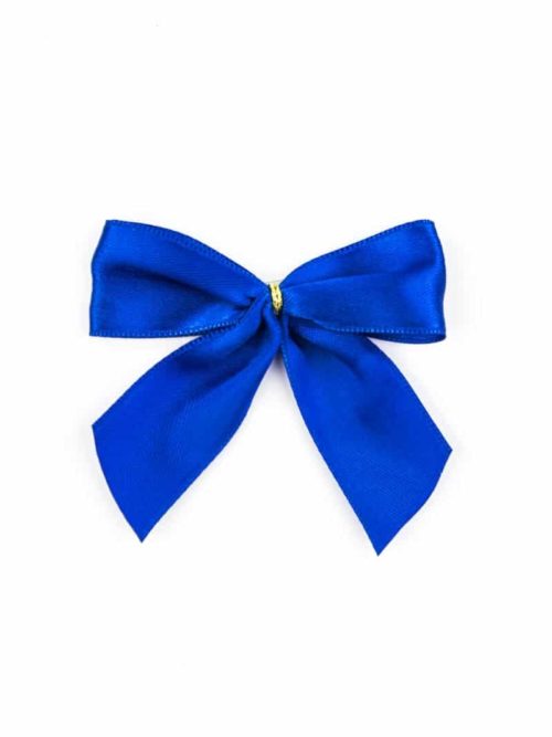 Finished bow made of 25 mm satin ribbon, blue, with adhesive dot