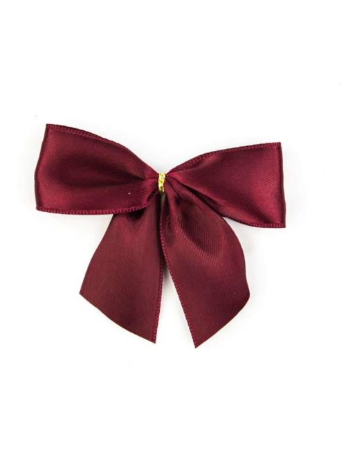 finished bow made of 25 mm satin ribbon, bordeaux, with adhesive dot