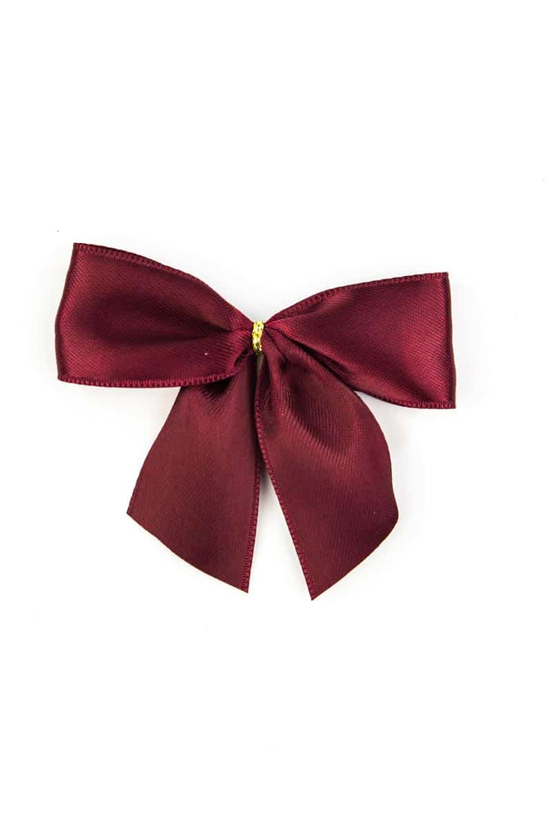 finished bow made of 25 mm satin ribbon, bordeaux, with adhesive dot