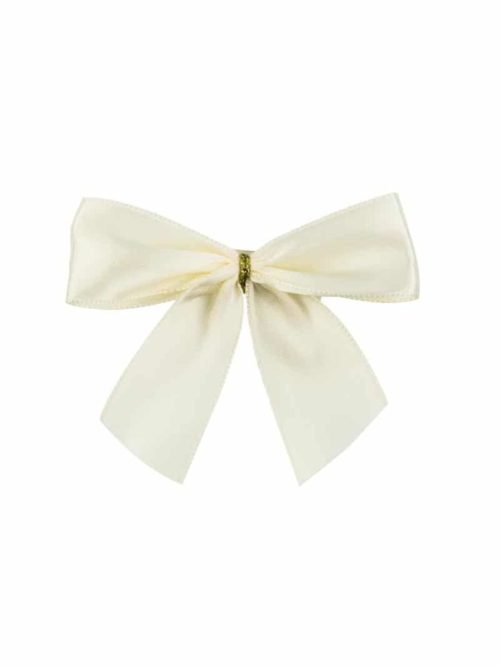 Finished bow made of 25 mm satin ribbon, cream, with adhesive dot