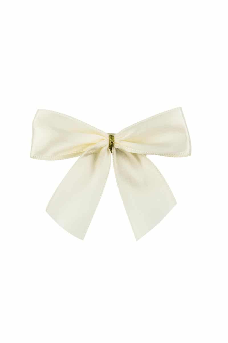 Finished bow made of 25 mm satin ribbon, cream, with adhesive dot
