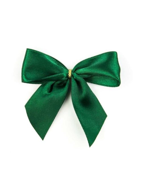 finished bow made of 25 mm satin ribbon, dark green, with adhesive dot