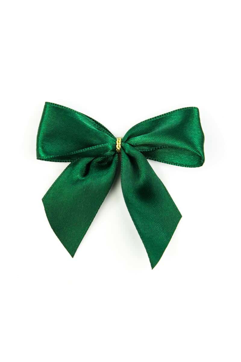 finished bow made of 25 mm satin ribbon, dark green, with adhesive dot