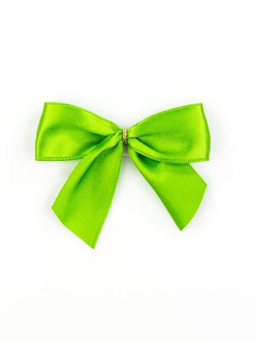 Finished bow made of 25 mm satin tape, green, with adhesive dot