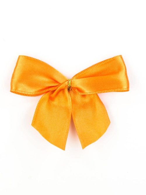 Finished bow made of 25 mm satin ribbon, orange, with adhesive dot