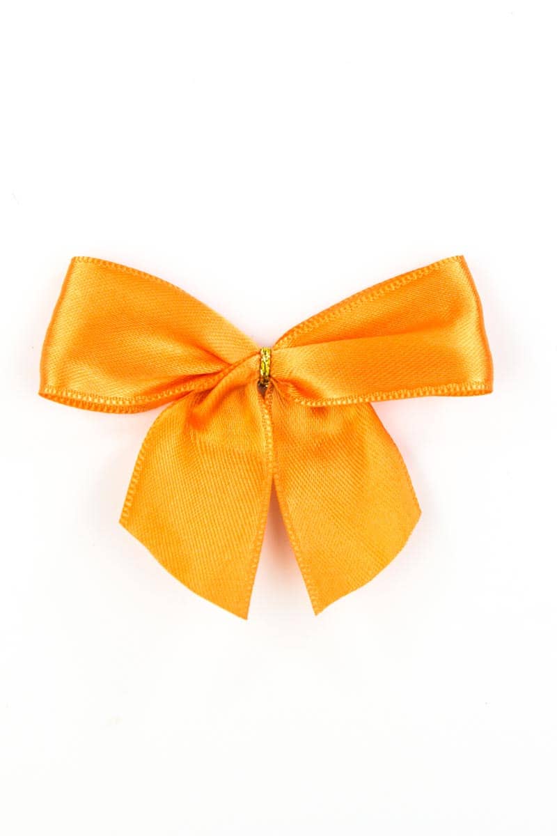 Finished bow made of 25 mm satin ribbon, orange, with adhesive dot