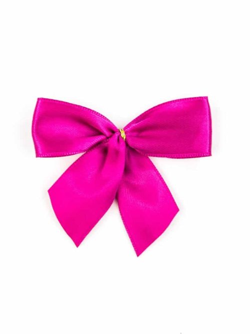 Finished bow made of 25 mm satin ribbon, pink, with adhesive dot