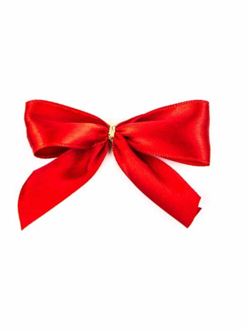 Finished bow made of 25 mm satin ribbon, red, with adhesive dot