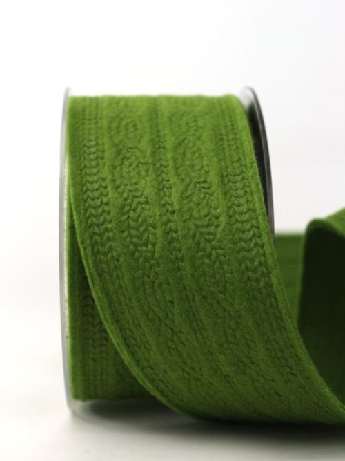 Felt ribbon knitting pattern, dark green, 60 mm wide