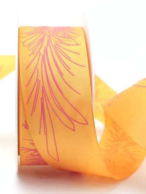 Floral gift ribbon, orange, 40 mm wide