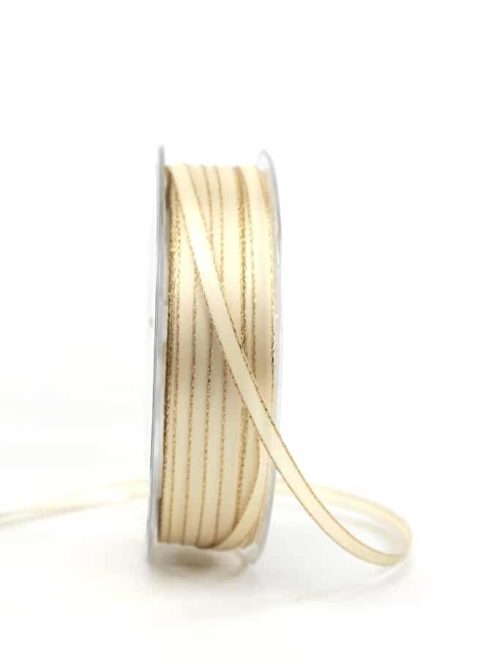 Satin ribbon with gold edge, 6 mm wide, creme