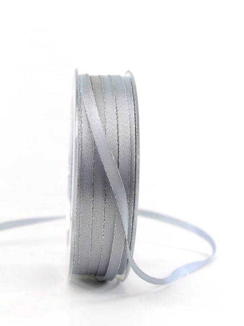 Satin ribbon with silver edge, 6 mm wide, grey