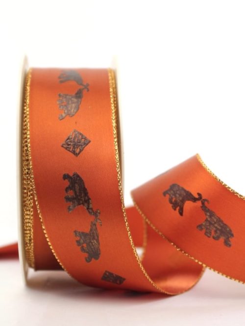 Elephant gift ribbon, terra-gold, 40 mm wide