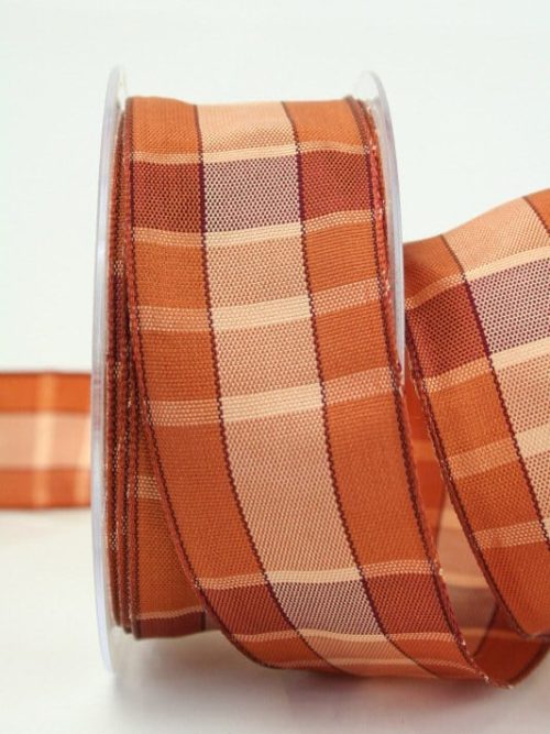 Brown check tape with wire edge, 40 mm wide