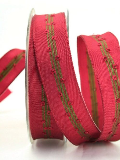Plain gift ribbon bordeaux-green, 25 mm wide