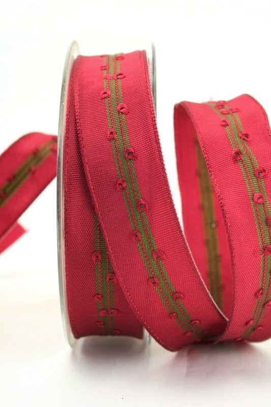 Plain gift ribbon bordeaux-green, 25 mm wide