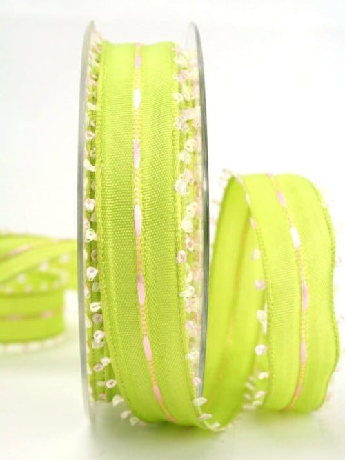 Gift ribbon green-pink, 25 mm wide