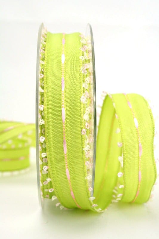 Gift ribbon green-pink, 25 mm wide