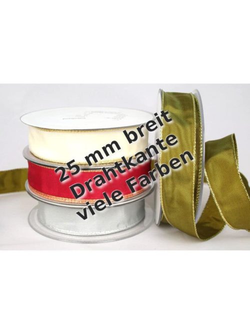 Gift ribbon with gold/silver edge in 25 mm, with wire edge