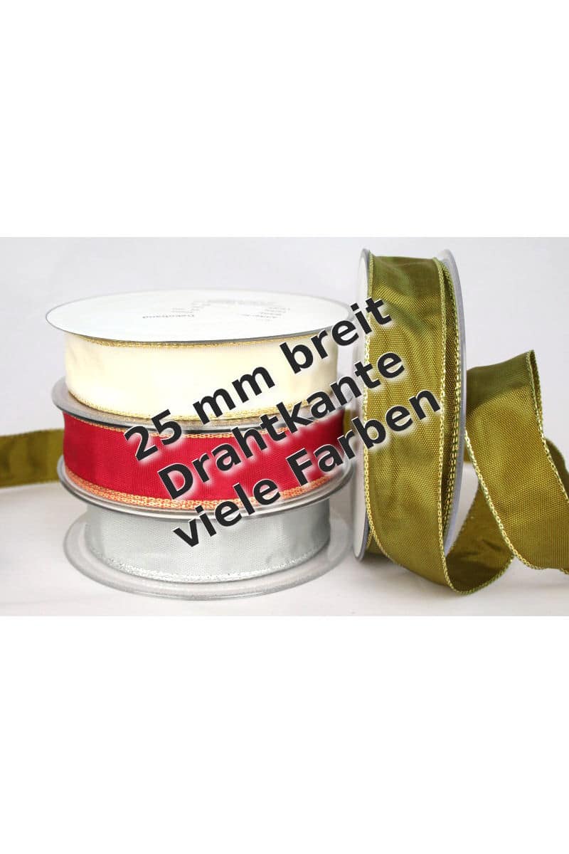 Gift ribbon with gold/silver edge in 25 mm, with wire edge