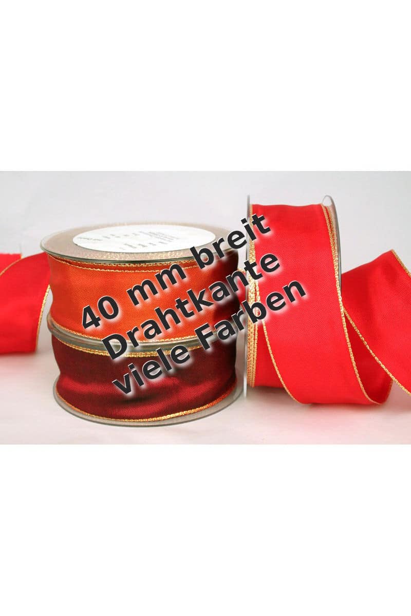 Gift ribbon with gold/silver edge in 40 mm, with wire edge