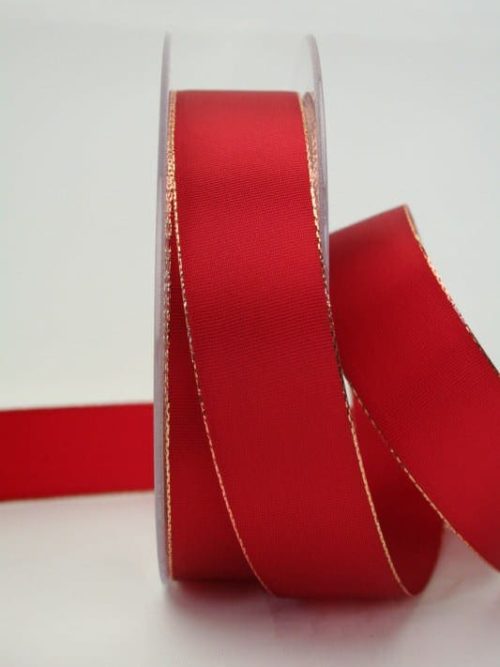 Gift ribbon red with gold edge, 25 mm wide