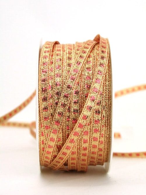 Narrow Christmas ribbon red-gold, 5 mm wide