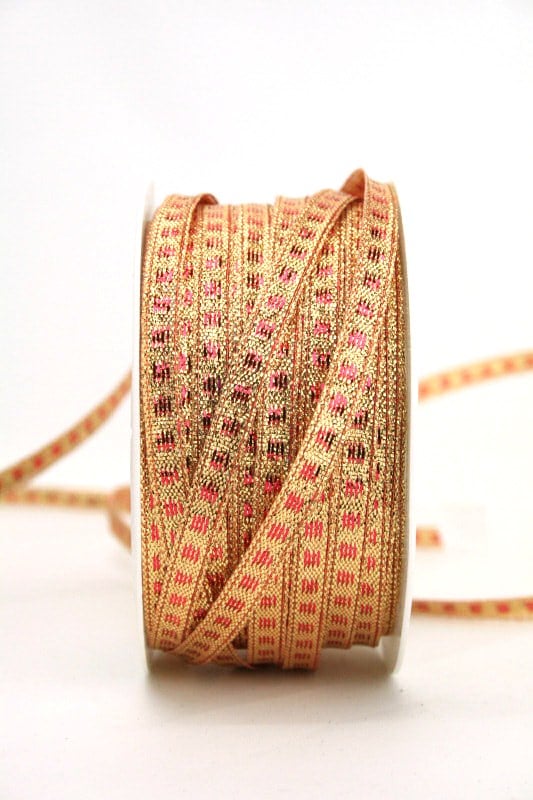 Narrow Christmas ribbon red-gold, 5 mm wide