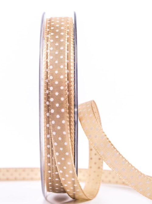 Taffeta ribbon with dots, brown, 10 mm wide