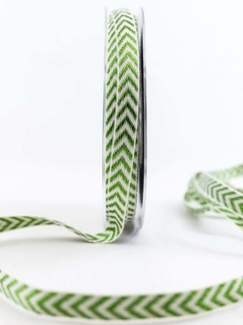 Refined gift ribbon with serrated pattern, green, 10 mm wide
