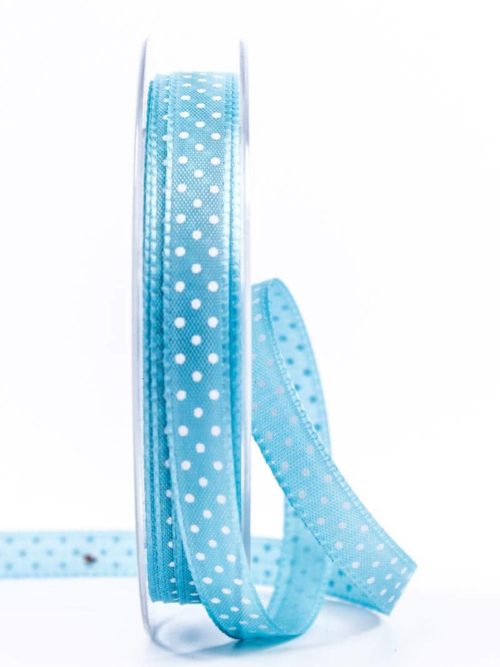 Taffeta ribbon with dots, turquoise, 10 mm wide