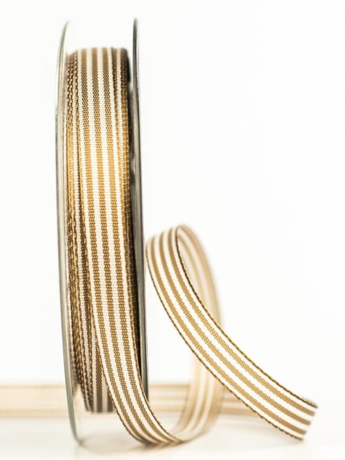 Striped gift ribbon, brown, 10 mm wide