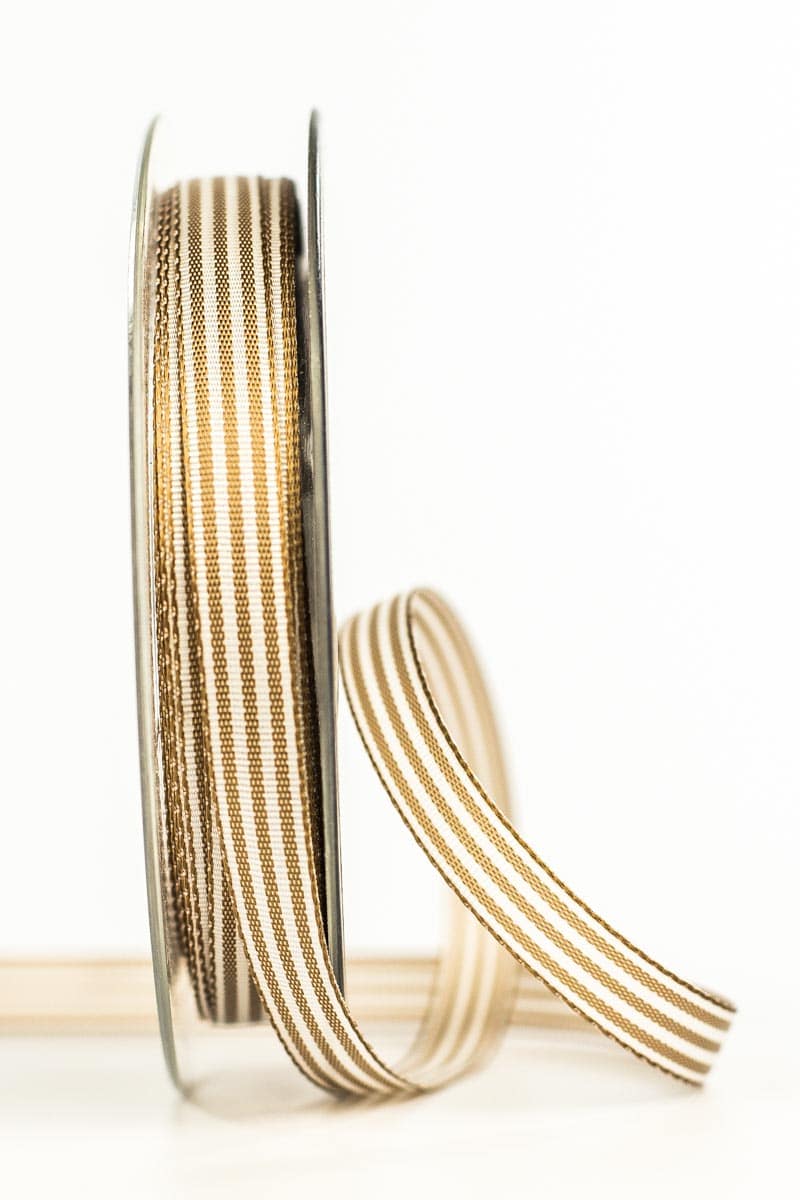 Striped gift ribbon, brown, 10 mm wide