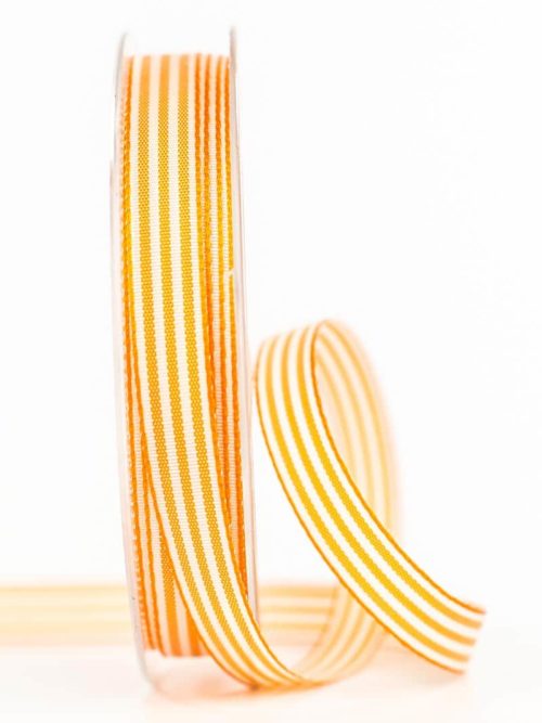 Striped gift ribbon, orange, 10 mm wide