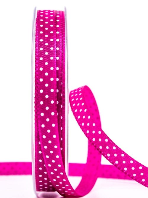 Taffeta ribbon with dots, pink, 10 mm wide