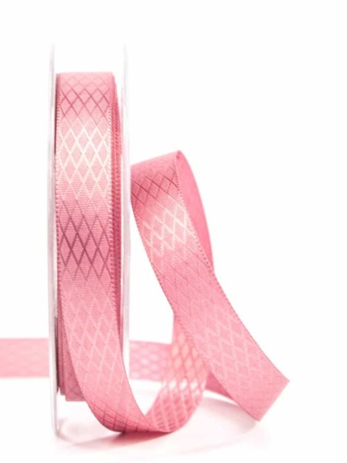 Patterned satin ribbon, antique pink, 15 mm