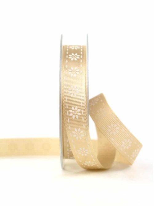 ribbon with fine flowers, sand, 15 mm wide