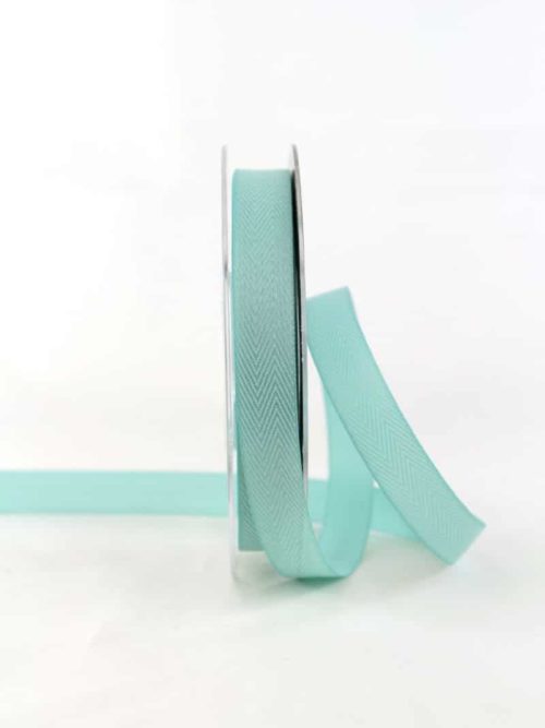 Linen ribbon with discreet woven pattern, turquoise, 15 mm wide